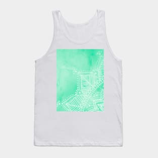 Doodled mandala on watercolor background - aqua Tank Top